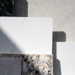 Engineered stone slabs stacked outside a fabrication shop in Los Angeles. Photo by Semantha Raquel Norris.