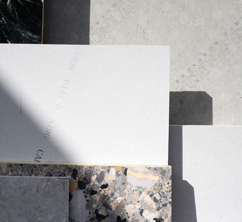 Engineered stone slabs stacked outside a fabrication shop in Los Angeles. Photo by Semantha Raquel Norris.