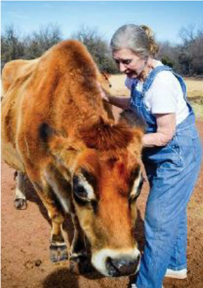 señora con una vaca