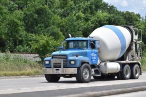 cement truck driving on the road