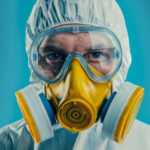 silica stone worker wearing a respirator mask