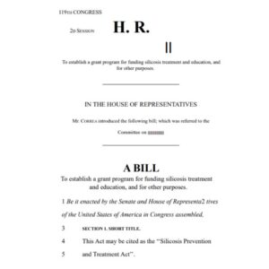 The first page of H.R. 11, the Silicosis Prevention and Treatment Act, which establishes a grant program for silicosis treatment and education.